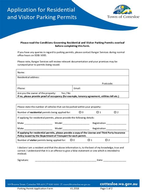 Residential and Visitor Parking Permit Application .